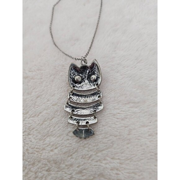 Women's Necklace Owl Clear Crystals Silver Tone 16"Chain Adjustable Bead Fringe - Picture 4 of 5